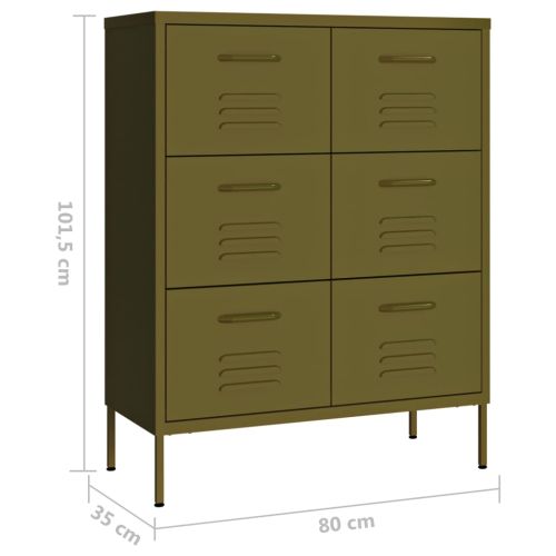 Шкаф с чекмеджета, маслиненозелен, 80х35х101,5 см, стомана
