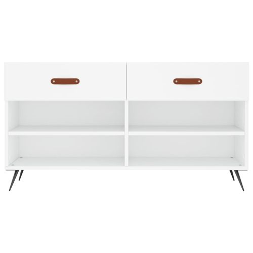 Пейка за обувки, бяла, 102x35x55 см, инженерно дърво