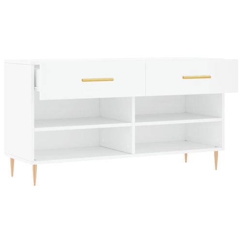 Пейка за обувки, бяла, 102x35x55 см, инженерно дърво