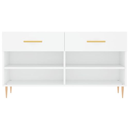 Пейка за обувки, бяла, 102x35x55 см, инженерно дърво