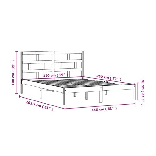 рамка за легло черно 150x200 см King Size масивно дърво