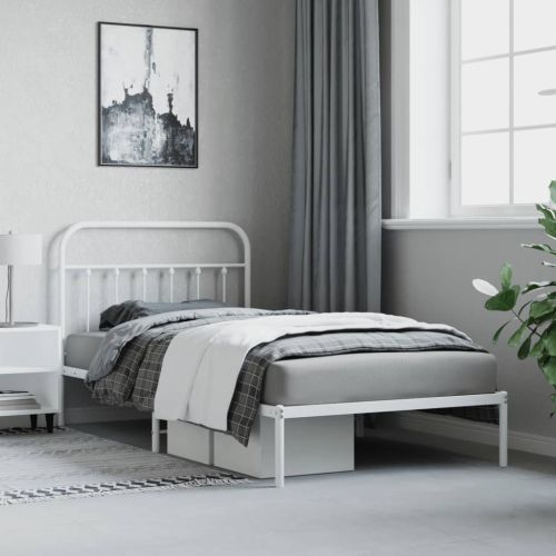 Метална рамка за легло с горна табла, черна, 100x200 см