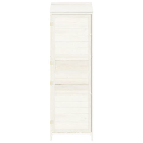 Градинска барака, бяла, 55x52x174,5 см, чамово дърво масив