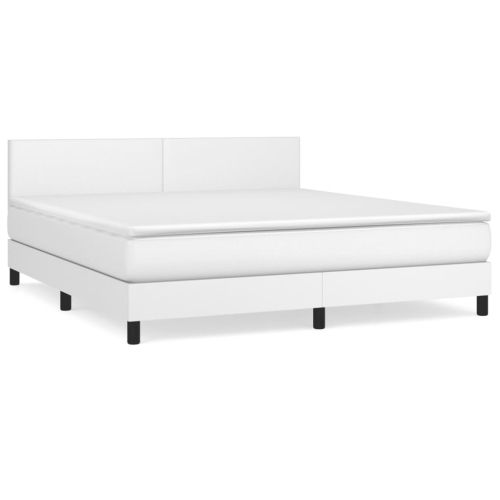 Боксспринг легло с матрак, бяло, 160x200 см, изкуствена кожа