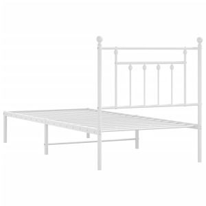 Метална рамка за легло с горна табла, бяла, 90x200 см