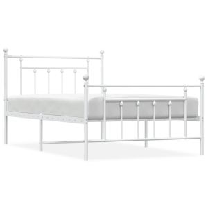 Метална рамка за легло с горна и долна табла, бяла, 107x203 см