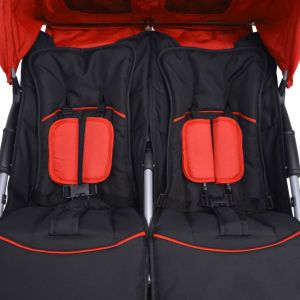 Бебешка количка за близнаци, стомана, червено и черно