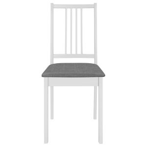 Трапезни столове с тапицерия, 4 бр, бели, масивна дървесина