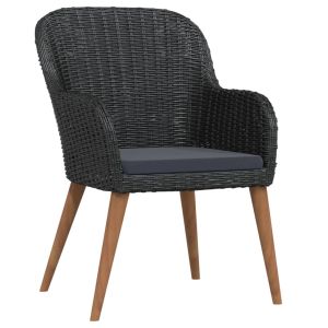 Градински трапезен комплект с възглавници 7 части черен