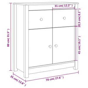 Сайдборд, бял, 70x35x80 см, бор масив
