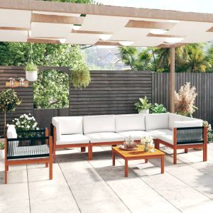 Градински комплект с възглавници, 7 части, кремав, 63x63 см