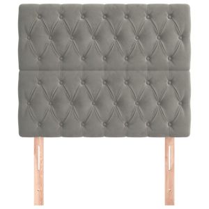 Табла за легло, светло сива, 100x7x118/128 см, кадифе