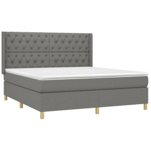 Боксспринг легло с матрак и LED, тъмносиво, 160x200 см, плат