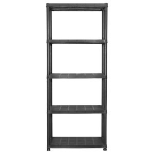 Стелаж за съхранение с 5 рафта, черен, 71x38x170 см, пластмаса