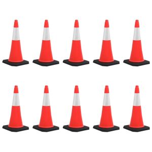 Светлоотразителни трафик конуси с тежки основи, 10 бр, 75 см