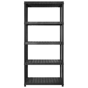 Стелаж за съхранение с 5 рафта, черен, 340x40x185 см, пластмаса
