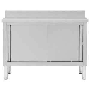 Работна маса с плъзгащи врати, 120x50x(95-97) см, инокс