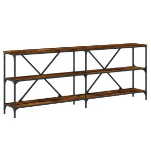 Конзолна маса опушен дъб 200x30x75 см инженерно дърво и желязо