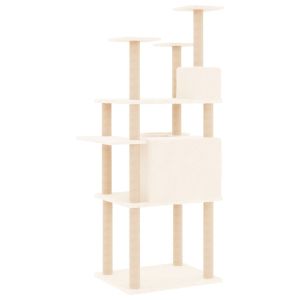 Котешко дърво със сизалени стълбове, кремаво, 166 см