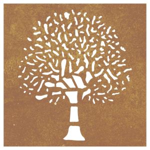 Градинска декорация 55x55 см кортенова стомана дизайн с дърво