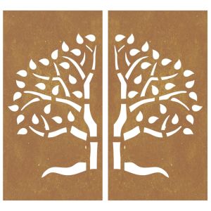 Градински декорации 2 бр 105x55 см стомана кортен дизайн дърво