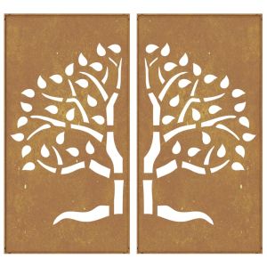 Градински декорации 2 бр 105x55 см стомана кортен дизайн дърво