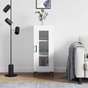 Сайдборд, бял, 34,5x34x90 см, инженерно дърво