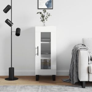 Сайдборд, бял гланц, 34,5x34x90 см, инженерно дърво