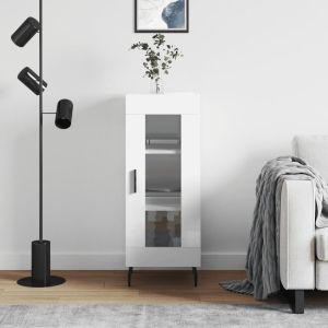 Сайдборд, бял гланц, 34,5x34x90 см, инженерно дърво