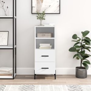 Сайдборд, бял, 34,5x34x90 см, инженерно дърво