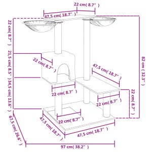Котешко дърво със сизалени стълбове за драскане, кремаво, 82 см