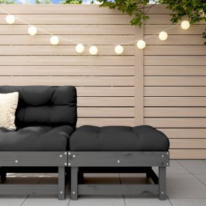 Градинска табуретка с възглавница, сива, борова дървесина масив