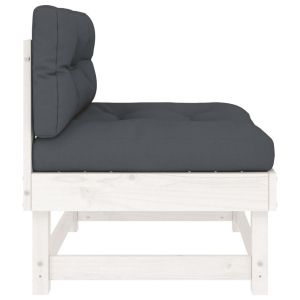 Среден диван с възглавници, бял, борово дърво масив