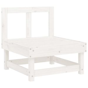 Среден диван с възглавници, бял, борово дърво масив