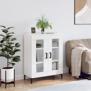 Сайдборд, бял гланц, 69,5x34x90 см, инженерно дърво