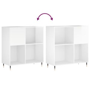 Шкаф за винилови плочи бял гланц 84,5x38x89 см инженерно дърво