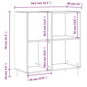 Шкаф за винилови плочи бял гланц 84,5x38x89 см инженерно дърво