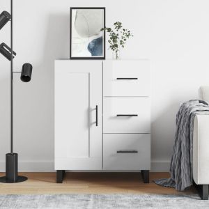 Сайдборд, бял гланц, 69,5x34x90 см, инженерно дърво