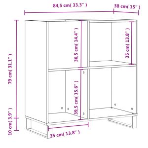 Шкаф за грамофонни плочи бял 84,5x38x89 см инженерно дърво
