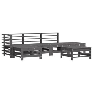 Градински комплект с възглавници, 6 части, сив, дърво масив