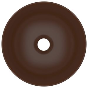 Керамична мивка за баня, тъмнокафява, кръгла