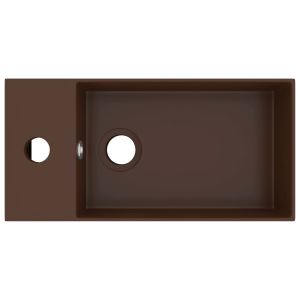 Мивка за баня с преливник, керамична, тъмнокафява
