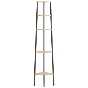 Ъглова етажерка с 5 рафта светлокафяво и черно 45,5x31,5x180 см