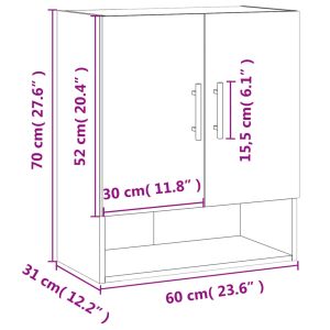 Стенен шкаф, бетонно сив, 60x31x70 см, инженерно дърво