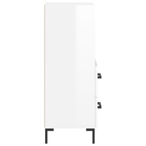 Сайдборд, бял гланц, 34,5x34x90 см, инженерно дърво