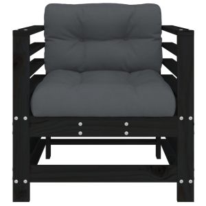 Градински столове с възглавници, 2 бр, черни, бор масив