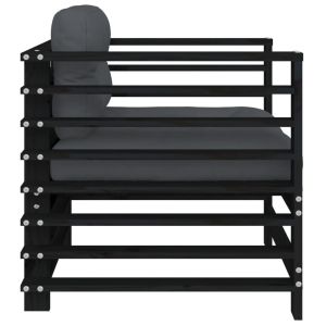 Градински столове с възглавници, 2 бр, черни, бор масив