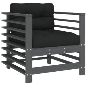 Градински столове с възглавници, 2 бр, сиви, бор масив