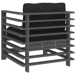 Градински столове с възглавници, 2 бр, сиви, бор масив