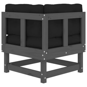 Ъглови дивани с възглавници, 2 бр, сиви, борово дърво масив